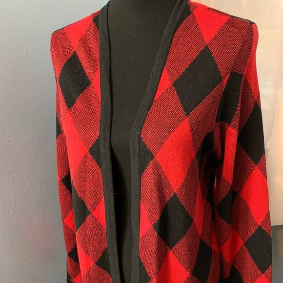 Croft & Barrow Black and Red Checked Open Front Cardigan Size Medium - Picture 2 of 6